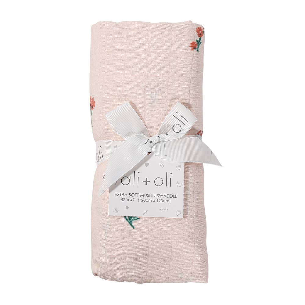 Petite Posies Bamboo Muslin Swaddle Blanket