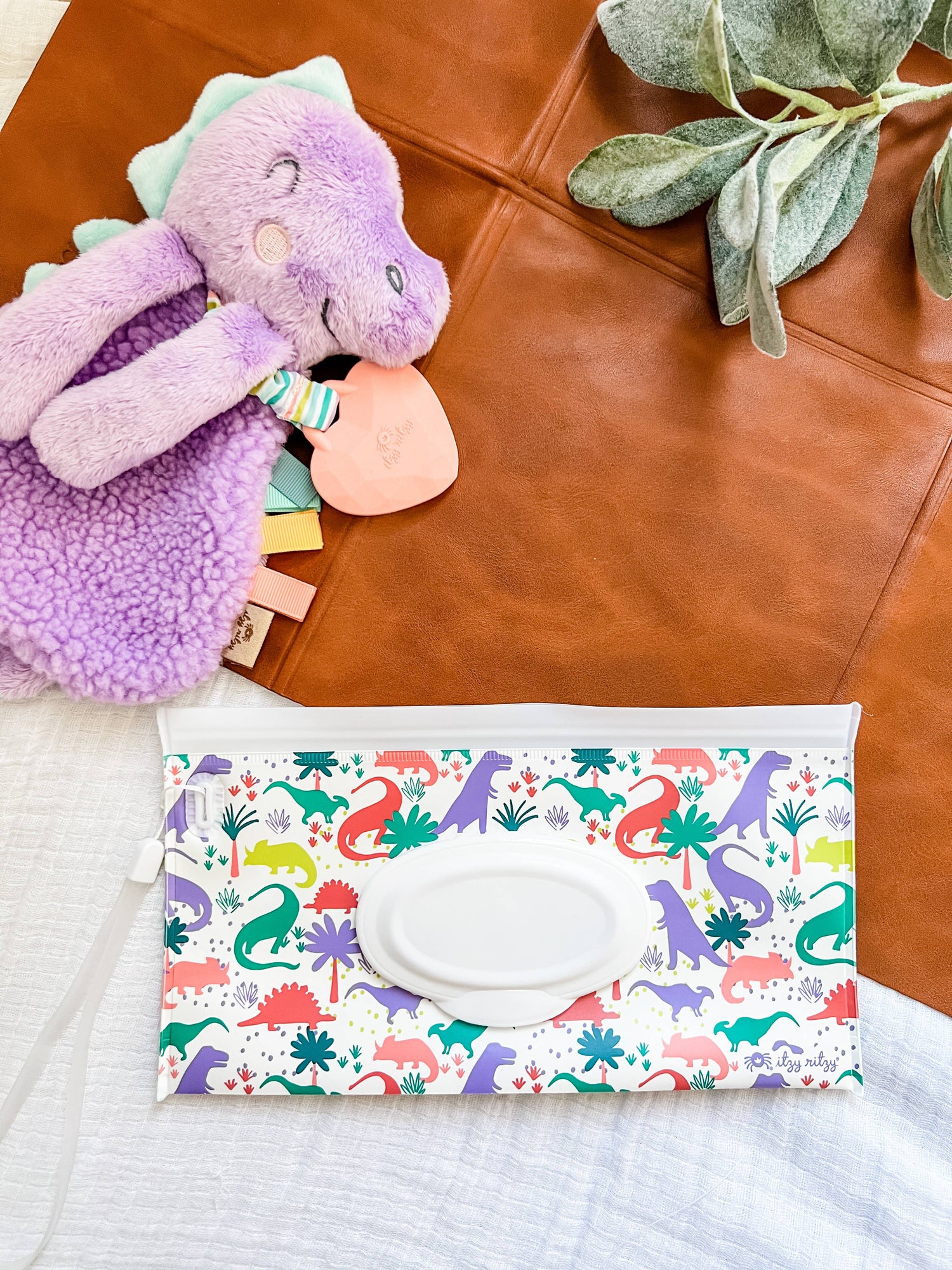 Take & Travel™ Pouch Reusable Wipes Cases Lilac Dino